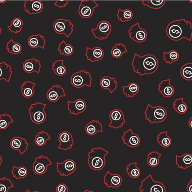 Çizgi İşadamı zihin ikonu planlıyor. Siyah arka planda kusursuz desen var. Dolarlı kafa. Para kazanmak için bir fikir. Yatırım artışı. Vektör