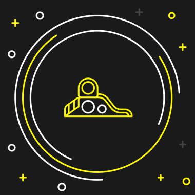 Çizgi Kaydırağı oyun alanı simgesi siyah arkaplanda izole edildi. Çocuklar kayar. Renkli taslak konsepti. Vektör