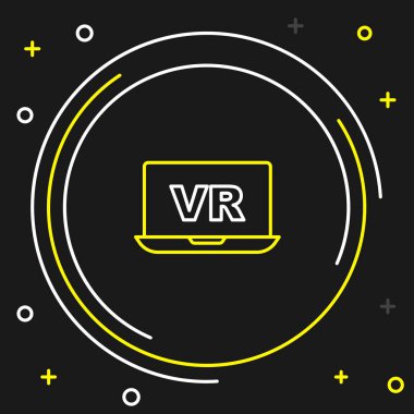 Çizgi Sanal gerçeklik simgesi siyah arkaplanda izole edildi. Gelecekçi VR baş ekran tasarımı. Renkli taslak konsepti. Vektör