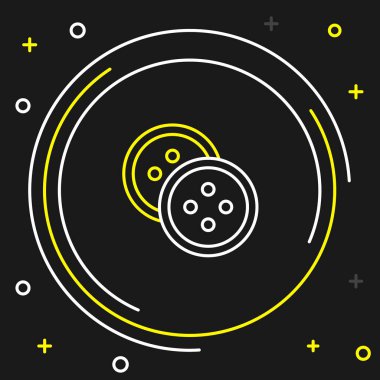 Giysi simgesi için çizgi dikiş düğmesi siyah arkaplanda izole edildi. Giysi düğmesi. Renkli taslak konsepti. Vektör