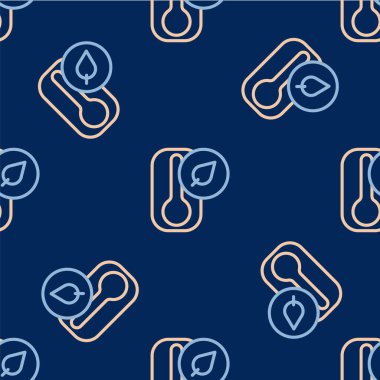 Meteoroloji çizgisi termometresi ısıyı ve soğuk ikonu ölçüyor mavi arka planda izole edilmiş pürüzsüz desen. Termometre termometresi sıcak ya da soğuk hava gösteriyor. Vektör