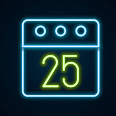 Parlayan neon hattı Noel takvimi simgesi siyah arkaplanda izole edildi. Olay hatırlatma sembolü. Mutlu Noeller ve mutlu yıllar. Renkli taslak konsepti. Vektör