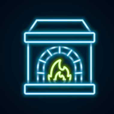 Glowing neon line Blacksmith oven icon isolated on black background. Colorful outline concept. Vector