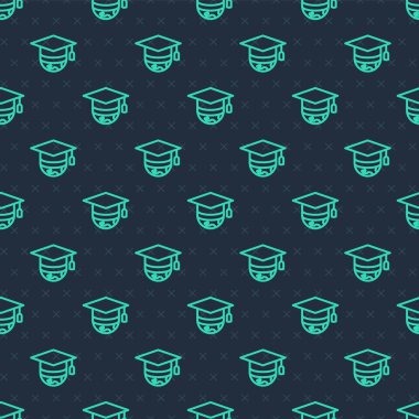 Küresel simgede yeşil çizgi derecelendirme başlığı mavi arka planda izole edilmiş pürüzsüz desen. Dünya eğitim sembolü. Çevrimiçi öğrenme ya da e-öğrenme kavramı. Vektör