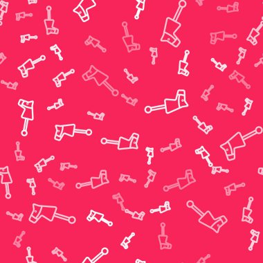 Beyaz çizgi oyuncak at ikonu kırmızı arkaplanda kusursuz desen izole etti. Vektör