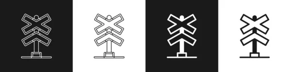 Zestaw ikona przejazdu kolejowego izolowane na czarno-białym tle. Znak kolejowy. Wektor — Wektor stockowy