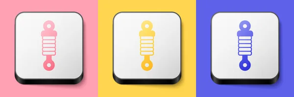 Isometric Shock absorber icon isolated on pink, yellow and blue background. Square button. Vector — стоковый вектор