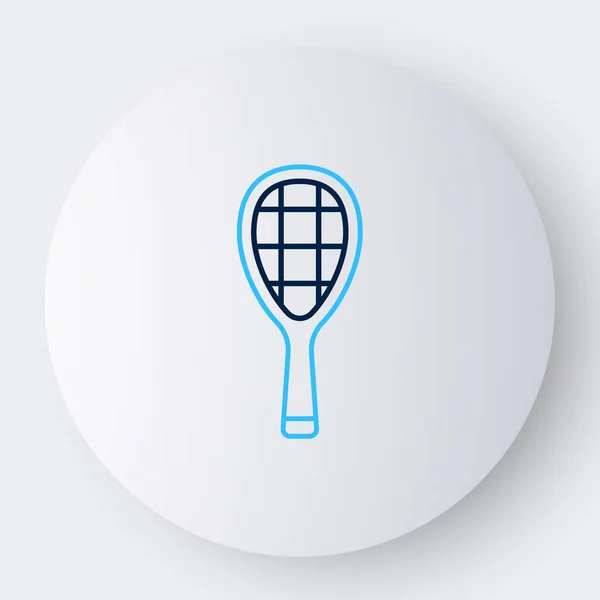 ラインテニスラケットアイコンは白い背景に隔離されています。スポーツ用具。カラフルなアウトラインコンセプト。ベクトル — ストックベクタ