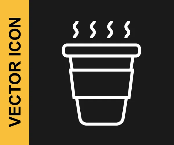 Witte lijn Koffie kopje te gaan pictogram geïsoleerd op zwarte achtergrond. Vector — Stockvector