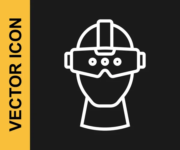 Línea blanca Icono de gafas de realidad virtual aislado sobre fondo negro. Máscara estereoscópica 3d vr. Pantalla de montaje en cabeza óptica. Vector — Vector de stock