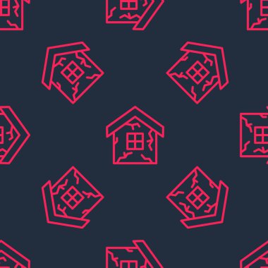 Kırmızı çizgi ev simgesi, siyah arkaplanda kusursuz desen izole etti. Sigorta konsepti. Güvenlik, güvenlik, koruma, konsept koruma. Vektör