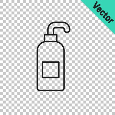 Siyah çizgi, şeffaf arkaplanda izole edilmiş sıvı antibakteriyel sabun. Antiseptik. Dezenfeksiyon, hijyen, cilt bakımı. Vektör