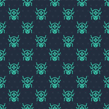 Yeşil çizgi ikonu mavi arka planda kusursuz deseni izole etti. Mutlu Cadılar Bayramı Partisi. Vektör