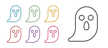 Hayalet simgesini beyaz arkaplanda izole et. Mutlu Cadılar Bayramı Partisi. Simgeleri renklendirin. Vektör