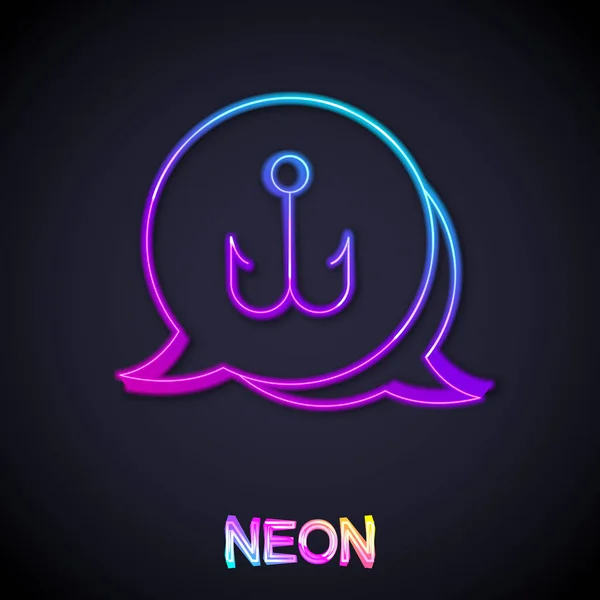 Glowing neon line Fishing hook icon isolated on black background. Menangkap ikan. Vektor - Stok Vektor