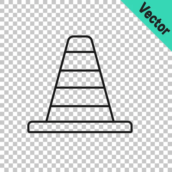 Black line Traffic cone icon isolated on transparent background. Vector — Stock Vector