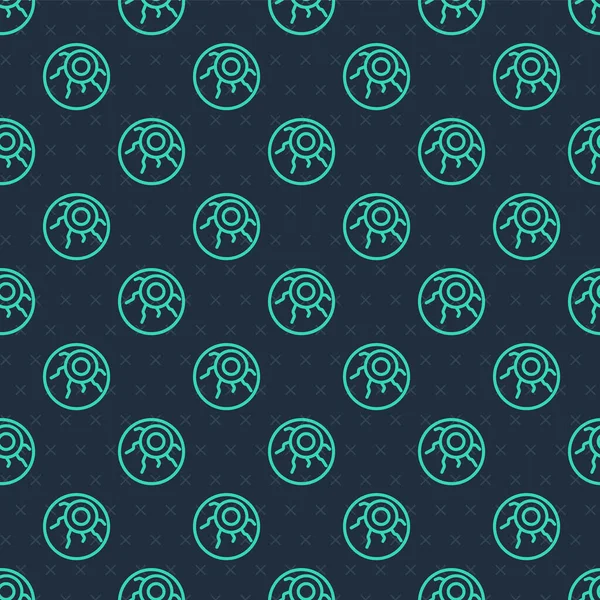 Yeşil çizgi göz simgesi mavi arkaplandaki kusursuz deseni izole etti. Mutlu Cadılar Bayramı Partisi. Vektör