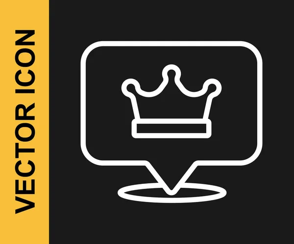 Icono de corona King de línea blanca aislado sobre fondo negro. Vector — Archivo Imágenes Vectoriales