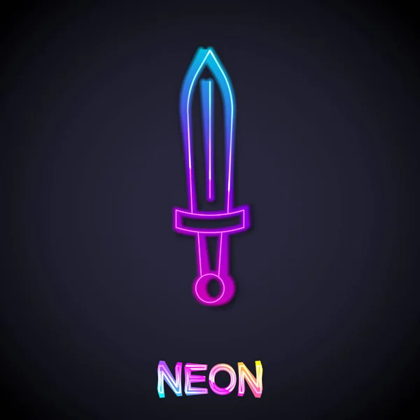 Ragyogó neon vonal Középkori kard ikon elszigetelt fekete háttérrel. Középkori fegyver. Vektor — Stock Vector