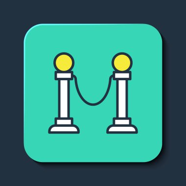 Mavi arkaplanda izole edilmiş ana hatlı bariyer simgesi. VIP etkinliği, lüks kutlama. Ünlüler partisi girişi. Turkuaz kare düğme. Vektör