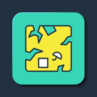 Kırık karton kutu simgesi mavi arkaplanda izole edildi. Kutu, paket, paket işareti. Teslimat ve ambalaj. Turkuaz kare düğme. Vektör