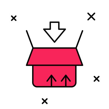 Doldurulmuş karton kutu simgesi beyaz arkaplanda izole edildi. Kutu, paket, paket işareti. Teslimat ve ambalaj. Vektör