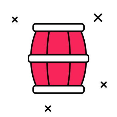 Beyaz arka planda izole edilmiş bal ikonuyla kaplanmış ahşap fıçı. Vektör