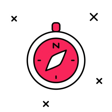 Doldurulmuş pusula simgesi beyaz arkaplanda izole edildi. Rüzgâr yön bulma sembolü. Rüzgar gül işareti. Vektör