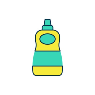 Beyaz arka planda izole edilmiş bulaşık deterjanı ikonu. Bulaşık yıkamak için sıvı deterjan. Vektör