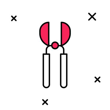 Beyaz arkaplanda izole edilmiş simgeyi budamak için el yapımı bahçe makası doldurulmuş. Ahşap saplı budama makası. Vektör