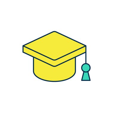 Doldurulmuş özet kapak simgesi beyaz arkaplanda izole edildi. Tassel ikonlu mezuniyet şapkası. Vektör