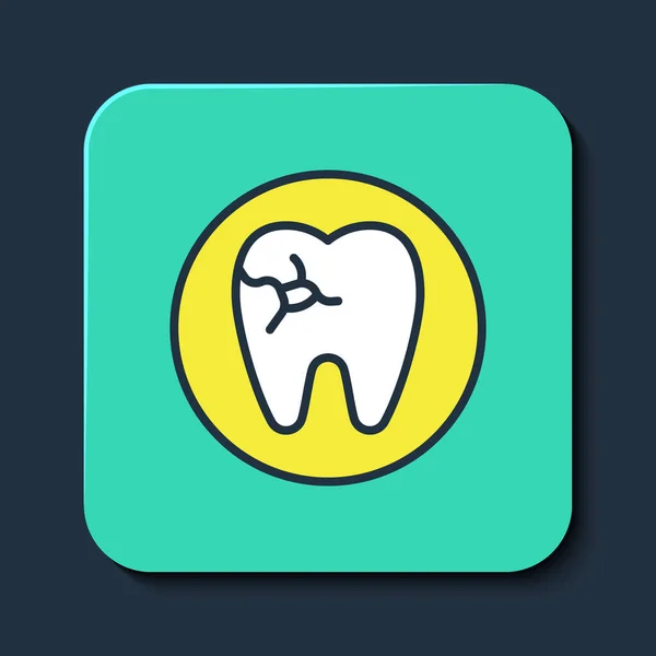 Filled outline Tooth with caries icon isolated on blue background. Tooth decay. Turquoise square button. Vector — Stockvektor