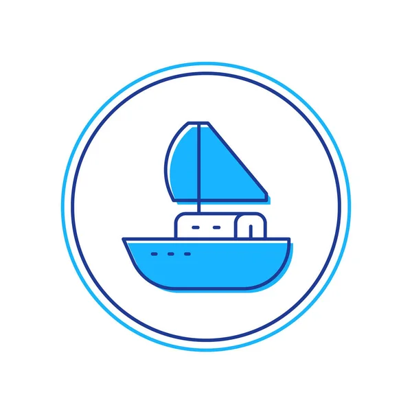 Filled outline Yacht sailboat or sailing ship icon isolated on white background. Sail boat marine cruise travel. Vector — Stock Vector