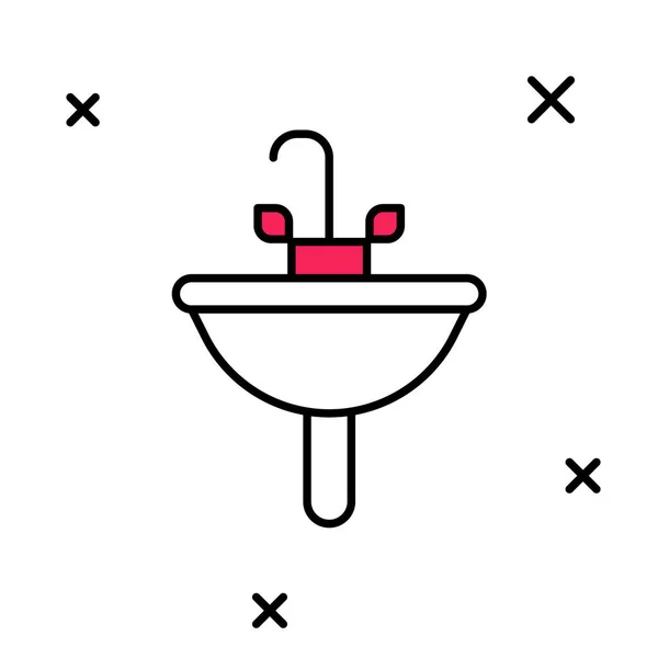 Körvonalazott Washbasin vízcsapoló ikon elszigetelt fehér háttér. Vektor — Stock Vector