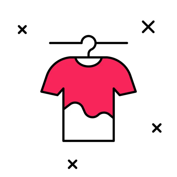 Esquema relleno Icono de secado de ropa aislado sobre fondo blanco. Camisa limpia. Lave la ropa en una cuerda con pinzas de ropa. Cuidado y limpieza de la ropa. Vector — Vector de stock