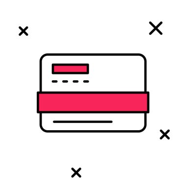 Doldurulmuş kredi kartı simgesi beyaz arkaplanda izole edildi. Çevrimiçi ödeme. Nakit çekilmesi. Finansal operasyonlar. Alışveriş tabelası. Vektör