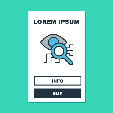 Doldurulmuş göz tarama simgesi turkuaz arka planda izole edildi. Retina taraması. Göz taraması yapılıyor. Güvenlik kontrol sembolü. Siber göz işareti. Vektör