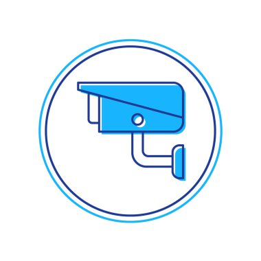 Beyaz arkaplanda izole edilmiş ana hatlı güvenlik kamerası simgesi. Vektör