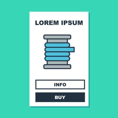 Turkuaz arka planda izole edilmiş makara ya da davul ikonu üzerindeki kablolu elektrik kablosu. Vektör