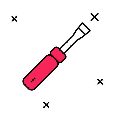 Doldurulmuş ana hatlı tornavida simgesi beyaz arkaplanda izole edildi. Servis aracı sembolü. Vektör