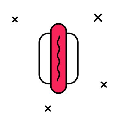 Beyaz arkaplanda izole edilmiş ana hatlı Hotdog sandviç ikonu. Sosis ikonu. Fast food burcu. Vektör