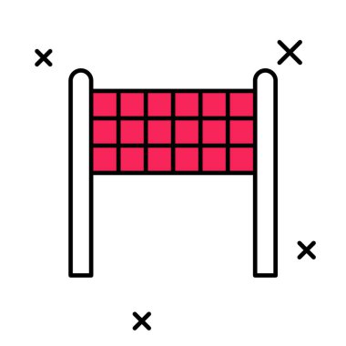 Doldurulmuş ana hatlı voleybol ağı simgesi beyaz arkaplanda izole edildi. Vektör