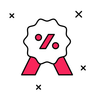 Doldurulmuş İndirim yüzde etiketi simgesi beyaz arkaplanda izole edildi. Etiket alışverişi. Özel teklif işareti. İndirim kuponları sembolü. Vektör