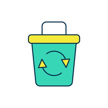 Beyaz arkaplanda izole edilmiş geri dönüşüm sembolü simgesi içeren ana hatlı geri dönüşüm kutusu. Çöp kutusu simgesi. Çöp kutusu tabelası. Geri dönüşüm sepeti işareti. Vektör