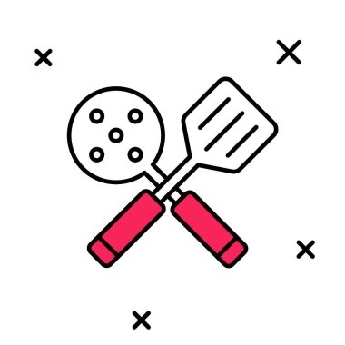 Doldurulmuş ana hatlı Spatula simgesi beyaz arkaplanda izole edildi. Mutfak spatula ikonu. Barbekü spatula işareti. Barbekü ve ızgara aleti. Vektör