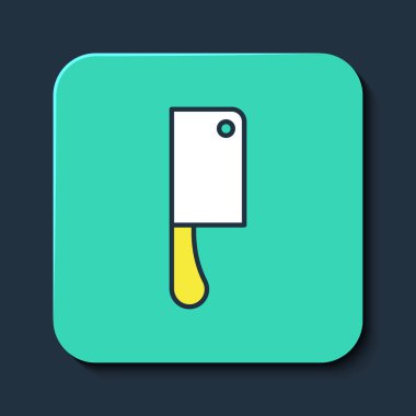 Doldurulmuş Et Helikopteri simgesi mavi arkaplanda izole edildi. Et için mutfak bıçağı. Kasap bıçağı. Turkuaz kare düğme. Vektör