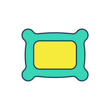 Beyaz arkaplanda izole edilmiş ana hatlı dikdörtgen yastık simgesi. Yastık tabelası. Ortopedik yastık. Vektör