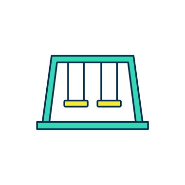 Beyaz arka planda izole edilmiş oyun alanı ikonu üzerinde yaz oyunları için ana hatları doldurulmuş salıncaklar. Açık hava eğlence ekipmanları. Vektör