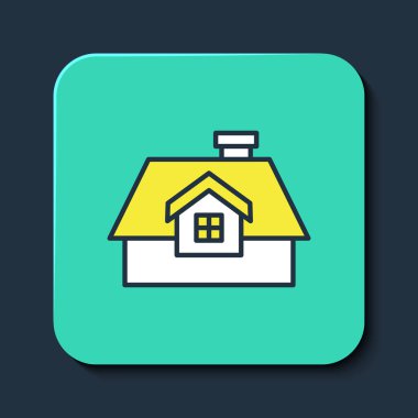 Doldurulmuş ev simgesi mavi arka planda izole edildi. Ev sembolü. Turkuaz kare düğme. Vektör