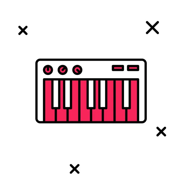 Filled outline Music synthesizer icon isolated on white background. Electronic piano. Vector — 图库矢量图片